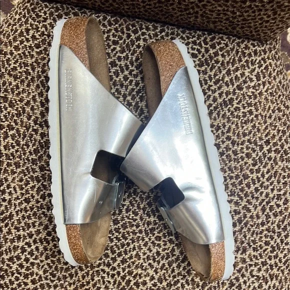 Birkenstock Silver Sandals with Cork Footbed and Adjustable Straps - Picture 6 of 7